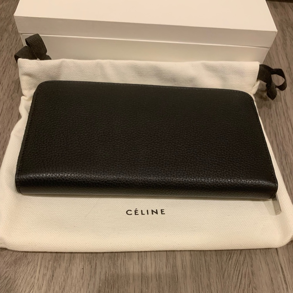 Celine | Large Zipped Multifunction Wallet In Calfskin | Black and Citron - Picture 3 of 16